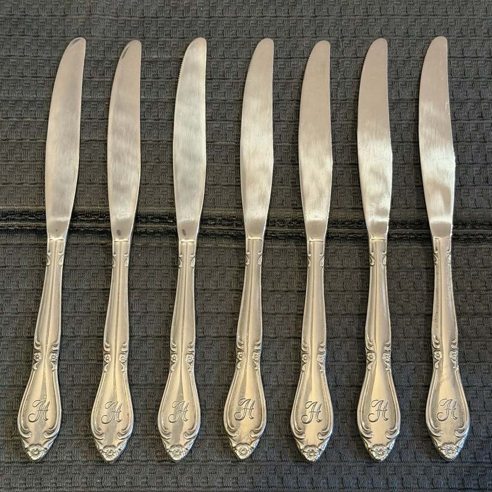 Customcraft Stainless Solid Modern Dinner Knife with Monogram H Lot of 7
